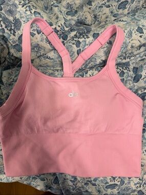 ALO Yoga Pink Ribbed Tank Sports Bra Top